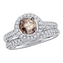 14kt White Gold Women's Round Brown Color Enhanced Diamond Bridal Wedding Engagement Ring Band Set 1-1/4 Cttw - FREE Shipping (US/CAN)-Gold & Diamond Wedding Ring Sets-5-JadeMoghul Inc.