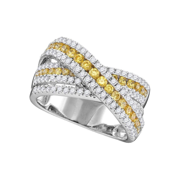 14kt White Gold Women's Round Canary Yellow Diamond Crossover Fashion Band Ring 1-3-8 Cttw - FREE Shipping (US/CAN)-Gold & Diamond Bands-JadeMoghul Inc.