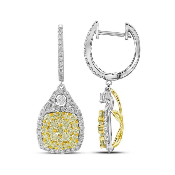 14kt White Gold Womens Round Canary Yellow Diamond Dangle Earrings 2-1-2 Cttw-Gold & Diamond Earrings-JadeMoghul Inc.