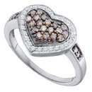14kt White Gold Women's Round Cognac-brown Color Enhanced Diamond Framed Heart Cluster Ring 1/2 Cttw - FREE Shipping (US/CAN)-Gold & Diamond Heart Rings-5-JadeMoghul Inc.