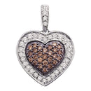 14kt White Gold Women's Round Cognac-brown Color Enhanced Diamond Heart Love Pendant 1-2 Cttw - FREE Shipping (US/CAN)-Gold & Diamond Pendants & Necklaces-JadeMoghul Inc.