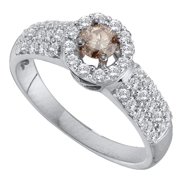 14kt White Gold Womens Round Cognac-brown Color Enhanced Diamond Solitaire Halo Bridal Wedding Engagement Ring 3/4 Cttw - FREE Shipping (US/CAN)-Gold & Diamond Engagement & Anniversary Rings-8.5-JadeMoghul Inc.
