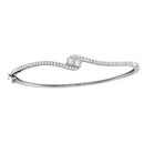 14kt White Gold Women's Round Diamond 2-stone Bypass Bangle Bracelet 3-4 Cttw - FREE Shipping (US/CAN)-Gold & Diamond Bracelets-JadeMoghul Inc.