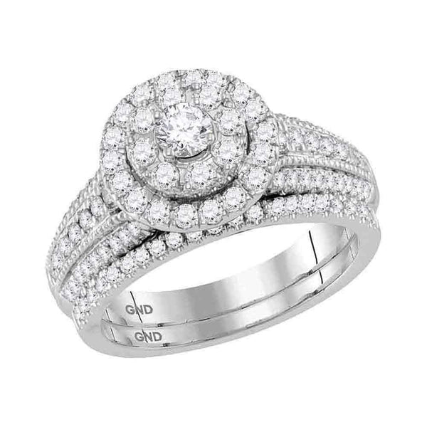 14kt White Gold Womens Round Diamond Bridal Wedding Engagement Ring Band Set 1.00 Cttw-Gold & Diamond Wedding Ring Sets-JadeMoghul Inc.