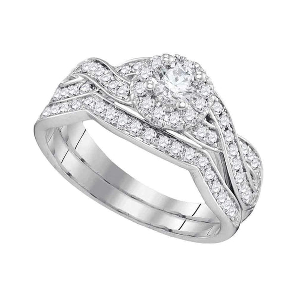 14kt White Gold Womens Round Diamond Bridal Wedding Engagement Ring Band Set 1/4 Cttw-Gold & Diamond Wedding Ring Sets-8.5-JadeMoghul Inc.