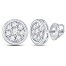 14kt White Gold Womens Round Diamond Circle Cluster Stud Earrings 1-2 Cttw-Gold & Diamond Earrings-JadeMoghul Inc.