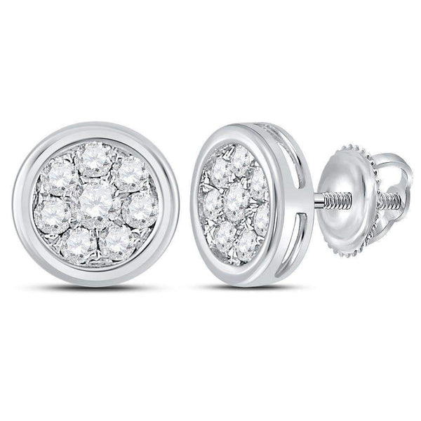 14kt White Gold Womens Round Diamond Circle Cluster Stud Earrings 1-2 Cttw-Gold & Diamond Earrings-JadeMoghul Inc.