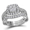 14kt White Gold Womens Round Diamond Cluster Bridal Wedding Engagement Ring Band Set 1.00 Cttw-Gold & Diamond Wedding Ring Sets-JadeMoghul Inc.