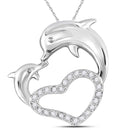 14kt White Gold Women's Round Diamond Double Dolphin Heart Pendant 1-6 Cttw - FREE Shipping (US/CAN)-Pendants And Necklaces-JadeMoghul Inc.