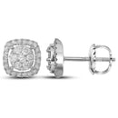 14kt White Gold Womens Round Diamond Flower Cluster Square Frame Earrings 3-8 Cttw-Gold & Diamond Earrings-JadeMoghul Inc.