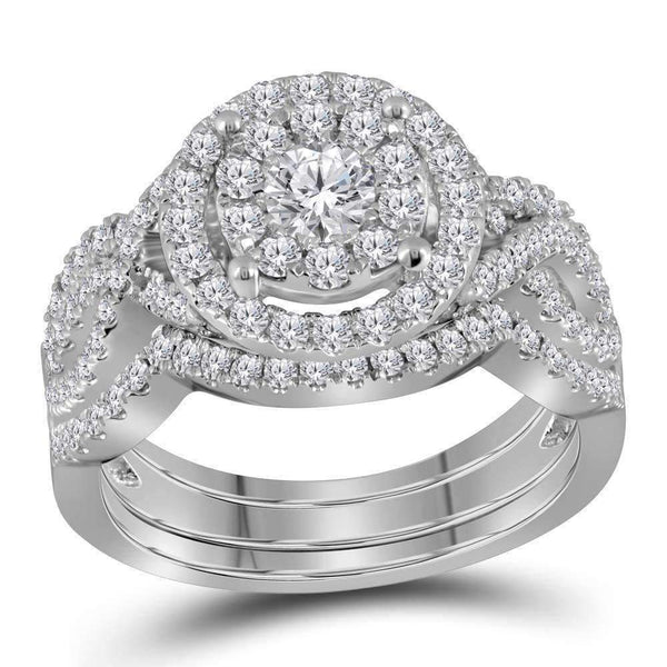 14kt White Gold Women's Round Diamond Halo Bridal Wedding Engagement Ring Band Set 1-1-4 Cttw - FREE Shipping (US/CAN)-Gold & Diamond Wedding Ring Sets-JadeMoghul Inc.