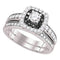 14kt White Gold Womens Round Diamond Halo Bridal Wedding Engagement Ring Band Set 1.00 Cttw-Gold & Diamond Wedding Ring Sets-10.5-JadeMoghul Inc.