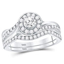 14kt White Gold Womens Round Diamond Halo Bridal Wedding Engagement Ring Band Set 1.00 Cttw-Gold & Diamond Wedding Ring Sets-JadeMoghul Inc.
