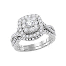 14kt White Gold Womens Round Diamond Halo Bridal Wedding Engagement Ring Band Set 1.00 Cttw-Gold & Diamond Wedding Ring Sets-JadeMoghul Inc.