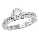14kt White Gold Women's Round Diamond Halo Slender Bridal Wedding Engagement Ring Band Set 3-4 Cttw - FREE Shipping (US/CAN) (Certified)-Gold & Diamond Wedding Ring Sets-JadeMoghul Inc.