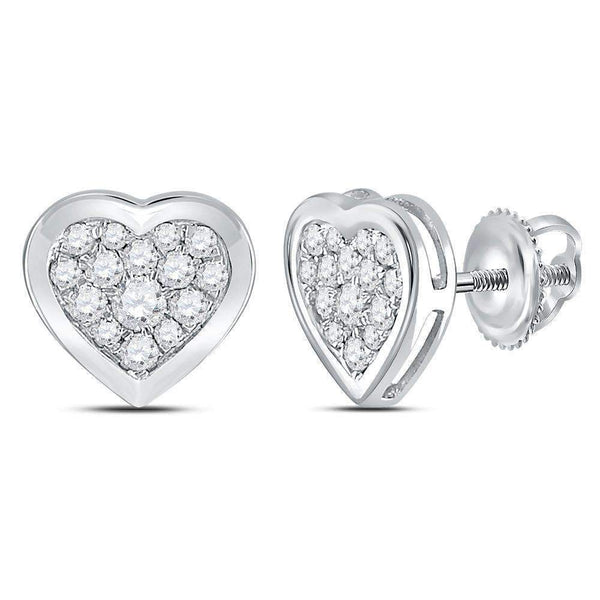 14kt White Gold Womens Round Diamond Heart Cluster Earrings 1-2 Cttw-Gold & Diamond Earrings-JadeMoghul Inc.