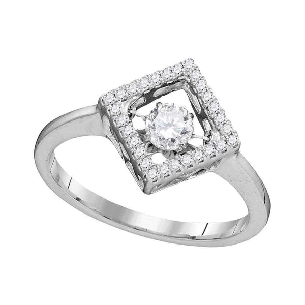 14kt White Gold Women's Round Diamond Moving Twinkle Solitaire Diagonal Square Ring 1/5 Cttw - FREE Shipping (US/CAN)-Gold & Diamond Fashion Rings-5-JadeMoghul Inc.