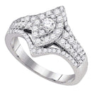 14kt White Gold Women's Round Diamond Oval Cluster Bridal Wedding Engagement Ring 1.00 Cttw - FREE Shipping (US/CAN)-Gold & Diamond Engagement & Anniversary Rings-5-JadeMoghul Inc.