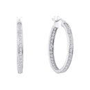 14kt White Gold Womens Round Diamond Single Row Inside Outside Endless Hoop Earrings 1.00 Cttw - FREE Shipping (US/CAN)-Gold & Diamond Earrings-JadeMoghul Inc.