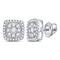 14kt White Gold Womens Round Diamond Square Cluster Earrings 1-2 Cttw-Gold & Diamond Earrings-JadeMoghul Inc.