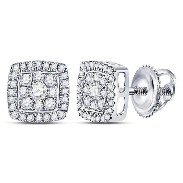 14kt White Gold Womens Round Diamond Square Cluster Earrings 1-3 Cttw-Gold & Diamond Earrings-JadeMoghul Inc.