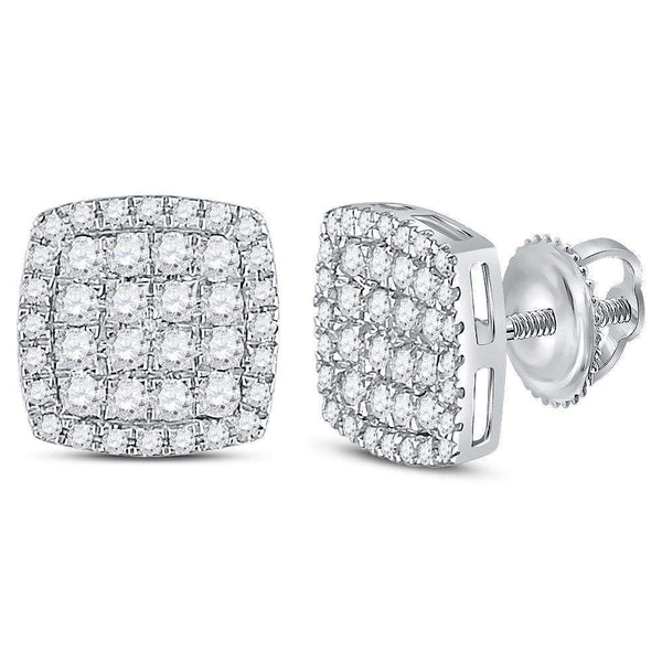 14kt White Gold Womens Round Diamond Square Cluster Earrings 3-4 Cttw-Gold & Diamond Earrings-JadeMoghul Inc.