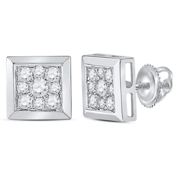 14kt White Gold Womens Round Diamond Square Cluster Stud Earrings 1-2 Cttw-Gold & Diamond Earrings-JadeMoghul Inc.