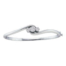 14kt White Gold Women's Round Diamond Triple Flower Cluster Bangle Bracelet 1-2 Cttw - FREE Shipping (US/CAN)-Gold & Diamond Bracelets-JadeMoghul Inc.