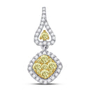 14kt White Gold Women's Yellow Diamond Diagonal Cluster Pendant 3/4 Cttw-Gold & Diamond Pendants & Necklaces-JadeMoghul Inc.