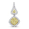 14kt White Gold Women's Yellow Diamond Diagonal Cluster Pendant 3/4 Cttw-Gold & Diamond Pendants & Necklaces-JadeMoghul Inc.