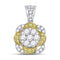 14kt White Gold Women's Yellow Diamond Flower Cluster Pendant 1.00 Cttw-Gold & Diamond Pendants & Necklaces-JadeMoghul Inc.