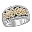 14kt White Yellow-tone Gold Women's Round Diamond Flower Double Row Band 1/2 Cttw - FREE Shipping (US/CAN)-Gold & Diamond Bands-6-JadeMoghul Inc.