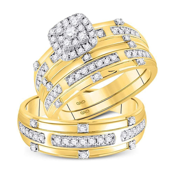 14kt Yellow Gold His & Hers Diamond Solitaire Matching Bridal Wedding Ring Band Set 3/4 Cttw-Gold & Diamond Wedding Jewelry-JadeMoghul Inc.