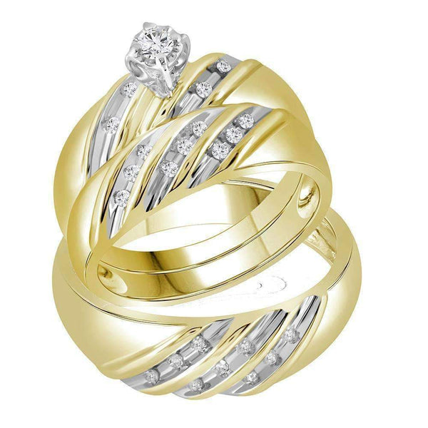 14kt Yellow Gold His & Hers Round Diamond Round Matching Bridal Wedding Ring Band Set 1/4 Cttw - FREE Shipping (US/CAN)-Gold & Diamond Trio Sets-5.5-JadeMoghul Inc.
