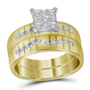 14kt Yellow Gold His & Hers Round Diamond Square Cluster Matching Bridal Wedding Ring Band Set 5/8 Cttw - FREE Shipping (US/CAN)-Gold & Diamond Trio Sets-8-JadeMoghul Inc.