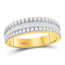 14kt Yellow Gold Women's Baguette Diamond Triple Row Band Ring 7/8 Cttw-Gold & Diamond Rings-JadeMoghul Inc.