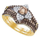 14kt Yellow Gold Women's Cognac-brown Color Enhanced Diamond Bridal Wedding Engagement Ring Band Set 1-1/3 Cttw - FREE Shipping (US/CAN)-Gold & Diamond Wedding Ring Sets-5.5-JadeMoghul Inc.