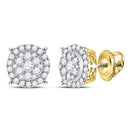 14kt Yellow Gold Women's Diamond Circle Cluster Earrings 3/8 Cttw-Gold & Diamond Earrings-JadeMoghul Inc.