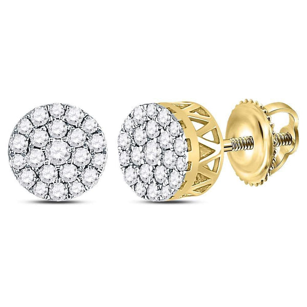 14kt Yellow Gold Women's Diamond Concentric Circle Cluster Earrings 1/2 Cttw-Gold & Diamond Earrings-JadeMoghul Inc.