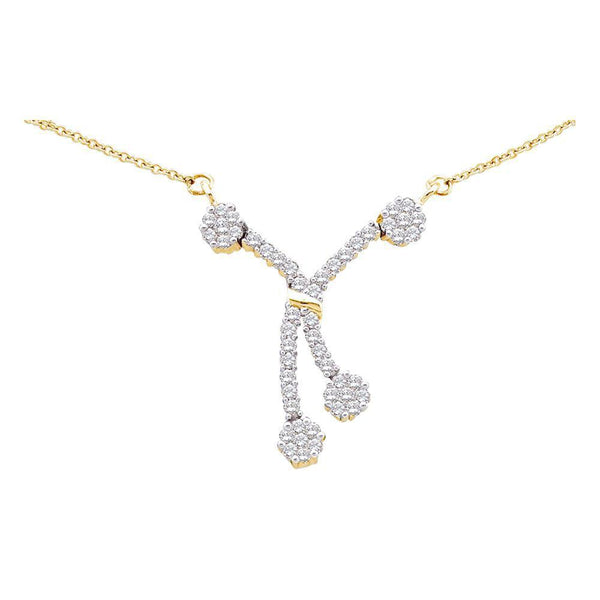 14kt Yellow Gold Women's Diamond Dangle Flower Cluster Fashion Necklace 1/2 Cttw-Gold & Diamond Pendants & Necklaces-JadeMoghul Inc.