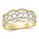14kt Yellow Gold Women's Diamond Double Row Heart Dot Band Ring-Rings And Bands-JadeMoghul Inc.