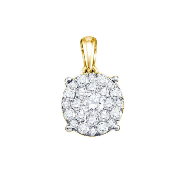14kt Yellow Gold Women's Diamond Solitaire Cluster Pendant 1/4 Cttw-Gold & Diamond Pendants & Necklaces-JadeMoghul Inc.
