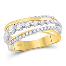 14kt Yellow Gold Women's Diamond Triple Row Diagonal Band Ring 1/2 Cttw-Gold & Diamond Rings-JadeMoghul Inc.