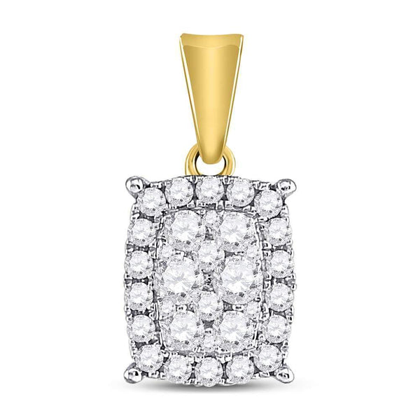 14kt Yellow Gold Women's Diamond Vertical Rectangle Cluster Pendant 1/2 Cttw-Gold & Diamond Pendants & Necklaces-JadeMoghul Inc.