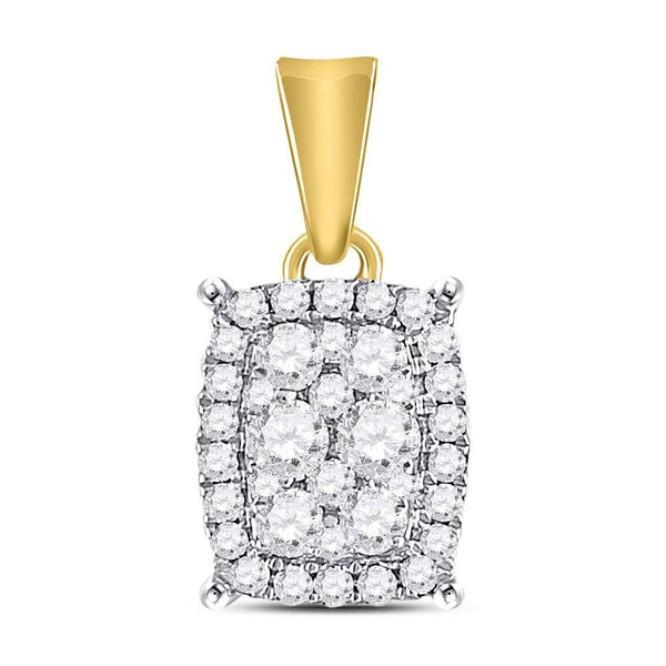 14kt Yellow Gold Women's Diamond Vertical Rectangle Cluster Pendant 1/4 Cttw-Gold & Diamond Pendants & Necklaces-JadeMoghul Inc.