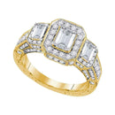 14kt Yellow Gold Women's Emerald Diamond 3-stone Bridal Wedding Engagement Ring 2.00 Cttw - FREE Shipping (US/CAN)-Gold & Diamond Engagement & Anniversary Rings-5-JadeMoghul Inc.
