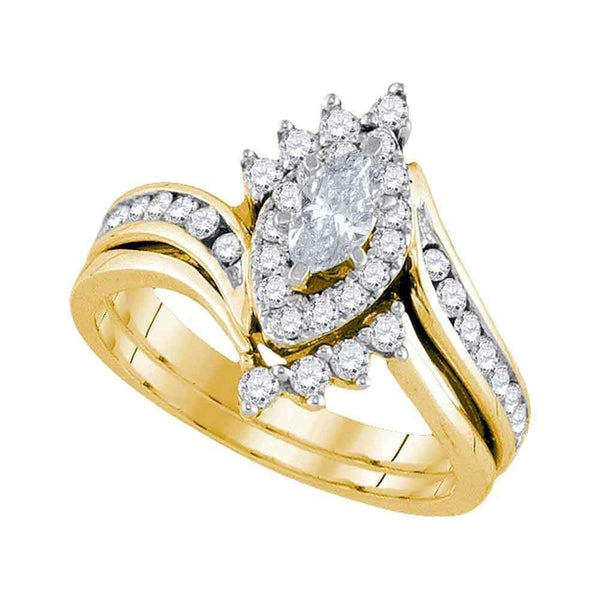14kt Yellow Gold Womens Marquise Diamond Bridal Wedding Engagement Ring Band Set 1.00 Cttw-Gold & Diamond Wedding Ring Sets-7-JadeMoghul Inc.