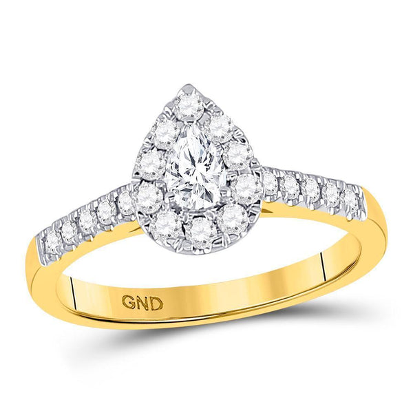 14kt Yellow Gold Women's Pear Diamond Solitaire Bridal or Engagement Ring 1/5 Cttw-Gold & Diamond Wedding Jewelry-JadeMoghul Inc.