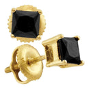 14kt Yellow Gold Women's Princess Black Color Enhanced Diamond Stud Earrings 1.00 Cttw - FREE Shipping (USA/CAN)-Gold & Diamond Earrings-JadeMoghul Inc.