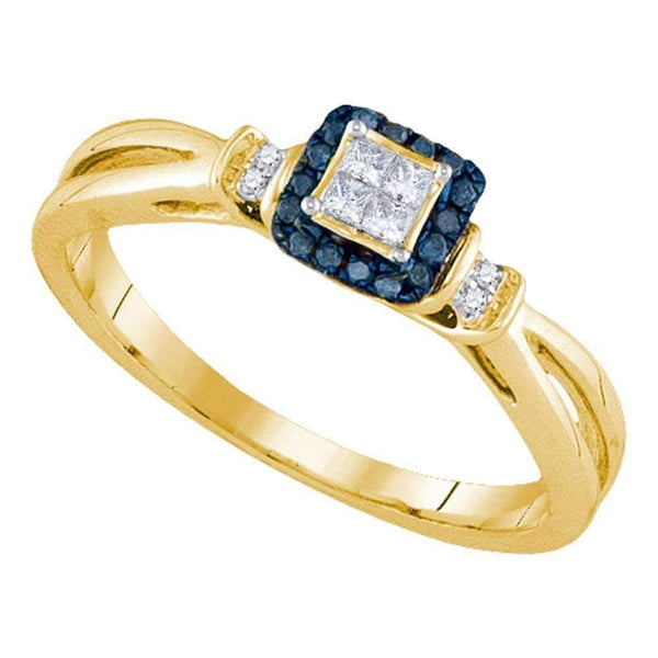 14kt Yellow Gold Women's Princess Blue Color Enhanced Diamond Fashion Ring 1/6 Cttw - FREE Shipping (US/CAN)-Gold & Diamond Fashion Rings-5-JadeMoghul Inc.